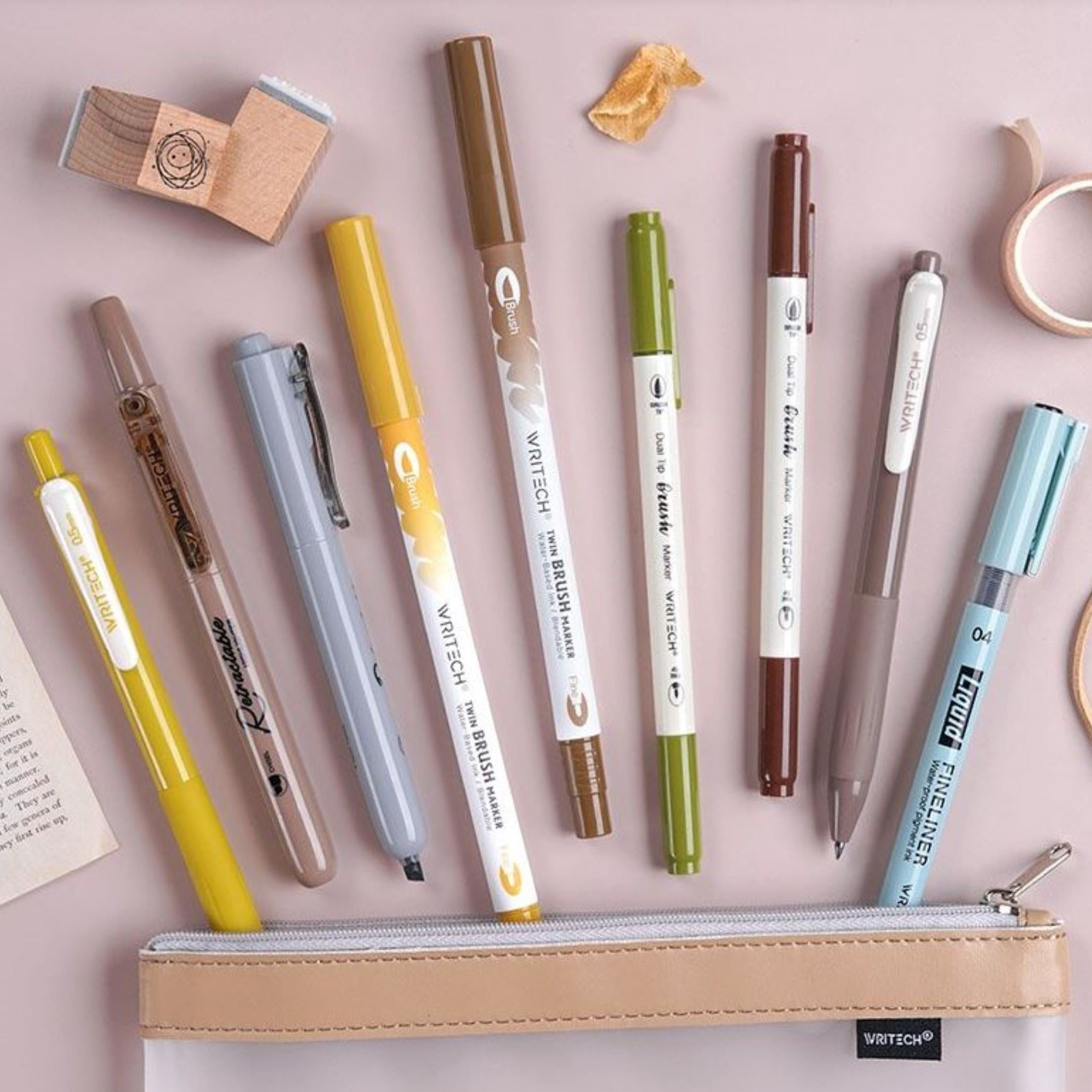 Writech Journal Kit, Pouch + 9 Pens, Earth Tones
