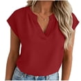 thumbnail image 3 of Favoffer Women's Blouses Short Sleeve V Neck Solid Color Raglan Sleeve Loose Fit Casual Summer Tops Lightweight Comfy for Holiday Dating Street, 3 of 7