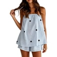 thumbnail image 3 of Womens 2 Piece Outfits Short Sets Strapless Summer Polka Dot Shorts Casual Loose Fit Tank Top Vacation Shorts Matching Sets Blue S, 3 of 5