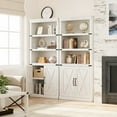 thumbnail image 3 of AOILE Farmhouse Bookcases with Doors, 5 Tier Wooden Bookshelf with Storage, 70 Inch Tall Bookshelf, Grey/Antique White/Black, 3 of 7