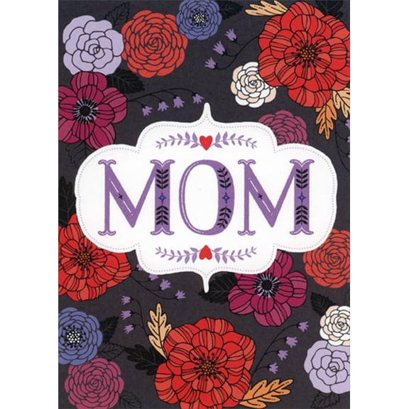 RSVP White Banner and Colorful Flowers on Dark Background Mother's Day Card for Mom