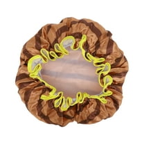 Unique Bargains 1 Pc Women Durable Stripe Shower Cap for Bathroom Vacation Travel Coffee Color Satin EVA