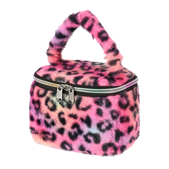 1 Pc Women Portable Makeup Bag for Vacation Travel Leopard Print Flannel