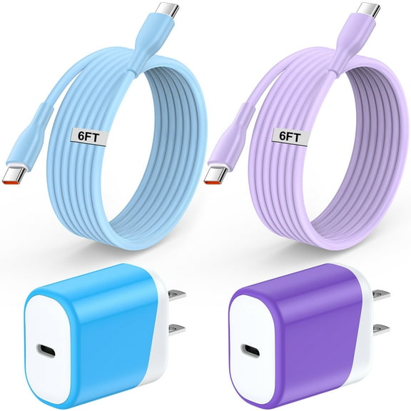2Pack Usb C Charger,HopePow PD20W Type C Charger Block with Usb C Charger Cable 6ft Cord Compatible with iPhone 15 Charger Fast Charging iPhone 15/16/15 Pro/15 Pro Max