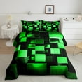 thumbnail image 2 of Erosebridal Green Grid Comforter Sets Queen Size,Modern Geometrical Comforters & Duvets,Neon Stereoscopic Plaid Bedding Queen Comforter Set For Teens,Ultra Soft Room Decoration Reversible,3-Piece, 2 of 8