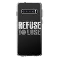thumbnail image 1 of DistinctInk Clear Shockproof Hybrid Case for Samsung Galaxy S10 (6.1" Screen) - TPU Bumper Acrylic Back Tempered Glass Screen Protector - Refuse to Lose Baseball, 1 of 2