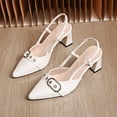 thumbnail image 6 of Miluxas Leather Adjustable Buckle Slingback Heels for Ladies, Pointed Toe Square Block Heel Back Strap Mules, Chic Footwear White 9.5(43), 6 of 9
