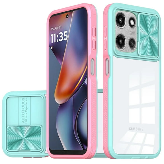 HD Transparent Case with Camera Privacy Cover for Motorola Moto G 2025 - Pink Blue