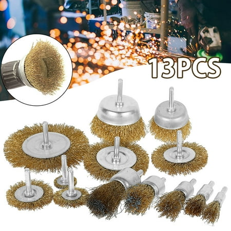 

Egdank 13PCS Brass Coated Wire Brush Wheel & Cup Brush Set 1/4 Inch Shank Wire Brush Wheel for Removal Rust/Corrosion/Paint -Reduced Wire Breakage and Longer Life Wire Brush Set for Drill