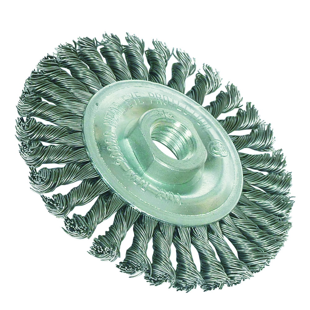 Robtec Stringer Bead Twist Wire Wheel Brush, 6" x 5/8"-11 Threaded Arbor