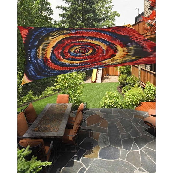 Sun Shade Sail 8'x10' Yellow Black Tie-Dye Art Rectangle Sun Shade Sails Canopy Waterproof Abstract Boho Tribe Outdoor Sunshades Sand UV Block Cover Shades Cloth for Patio Backyard Garden Deck Porch