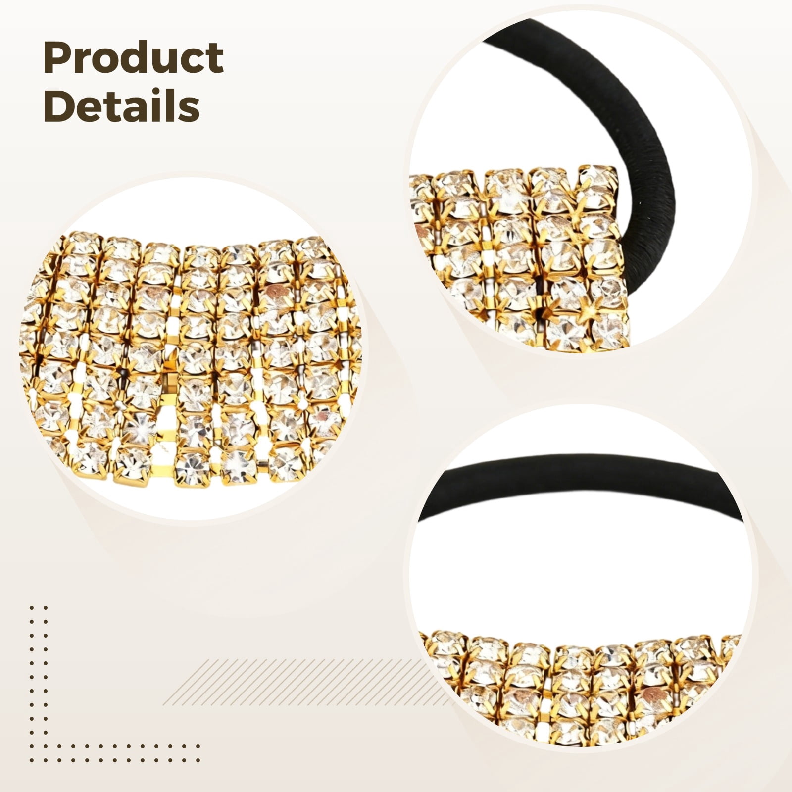 10 Pcs Rhinestone Hair Ties, Elastic Crystal Design Hair Accessories with Sparkling Gold Silver Metal Decor, Ponytail Holders for Women, 1.95 x 1.05 in Gem Decor, 0.42 oz Each