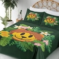 thumbnail image 3 of Ambesonne Emoji Fitted & Top Sheet Set with Sham, Lion Exotic Jungle Wreath, Emerald Green and Orange, 3 of 5