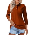 thumbnail image 2 of 3/4 Length Sleeve Polo Shirts for Women Golf Tees 5-Button Cotton Collared Shirt Business Casual Work Tops,Ginger L, 2 of 5