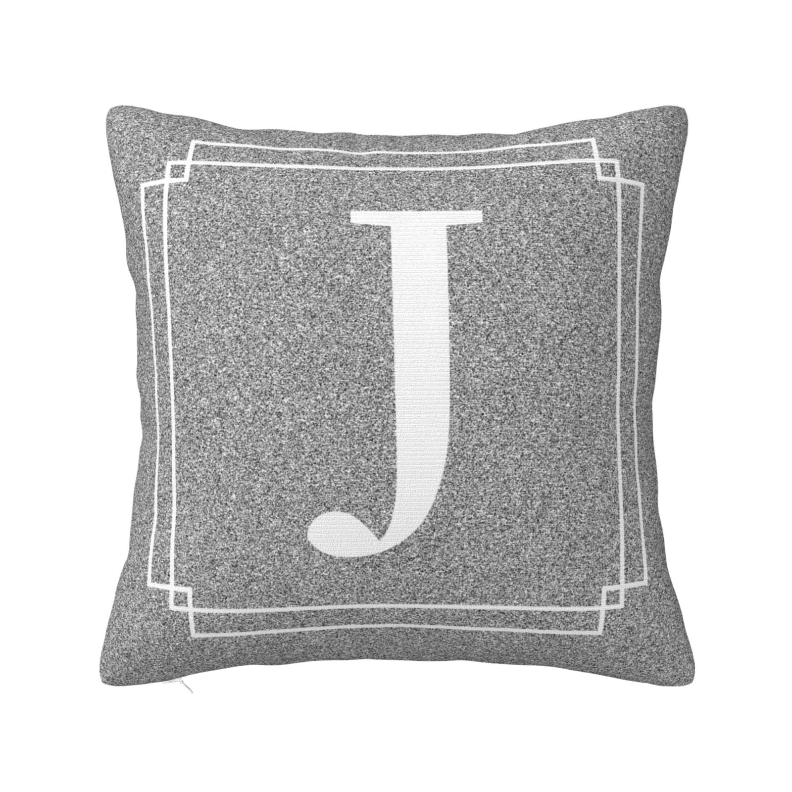 Ulloord Gray Pillow Cover English Alphabet J Throw Pillow Case Modern