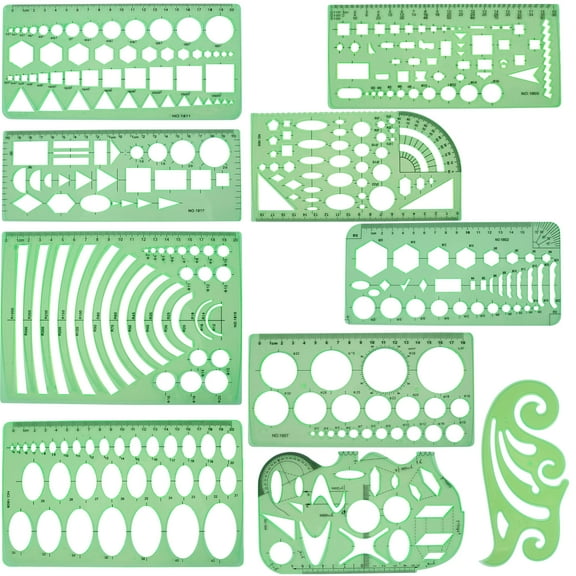 Lzvxtym 11Pcs Geometric Drawings Templates Plastic Measuring Templates Professional Geometry Stencils Washable Reusable Drafting Stencils Measuring Tools Building Geometric Kit