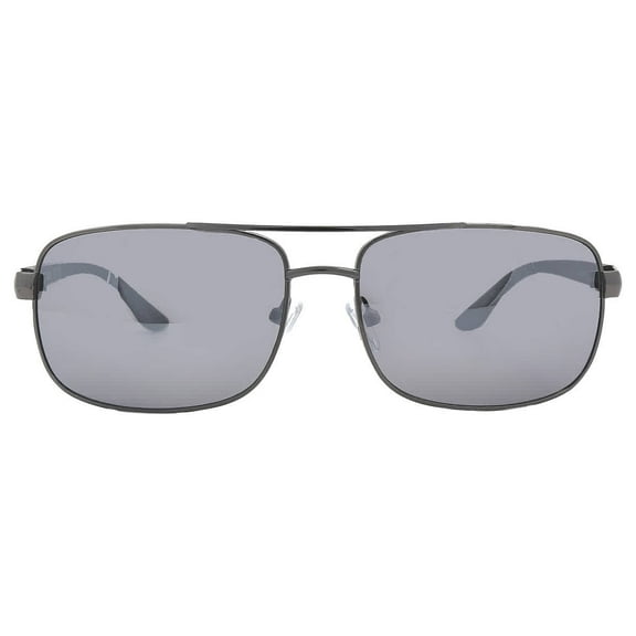 Timberland Men's Shiny Gun Rectangle Smoke Mirror Lens Sunglasses