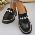 thumbnail image 4 of Penny Loafers for Women Sparkly Rhinestone Chain Chunky Lug Sole Heeled Casual Dress Shoes Slip on Walking Shoes Black Size 8.5, 4 of 6
