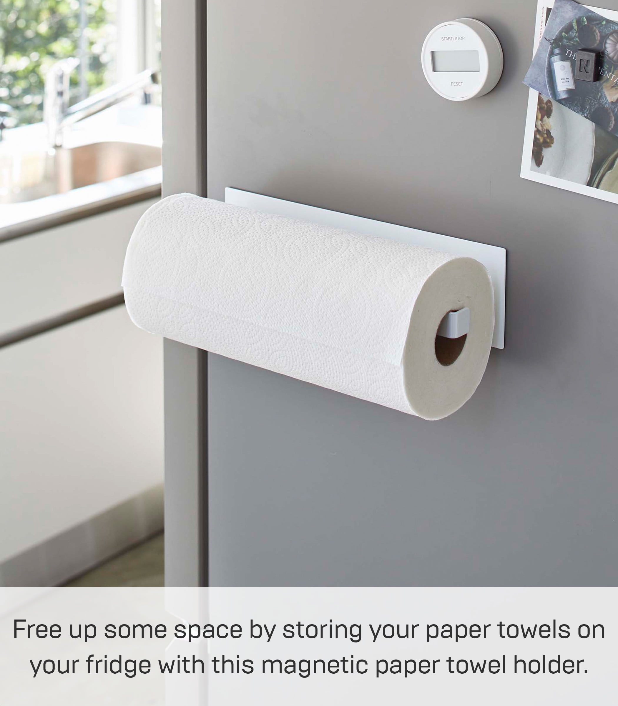 Yamazaki Home  Magnetic Paper Towel Holder, Steel, Holds 2.2 lbs - L 2.95 x W 3.15 x H  11.42 inches White