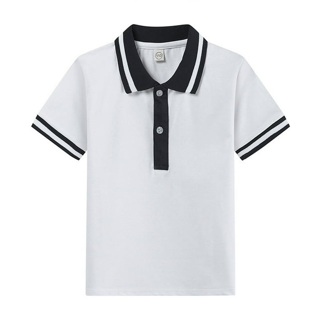 Chemises Garçons Été Manches Courtes Classique Ample Doux Colorblock Polo Blanc 4-5 Ans