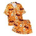 thumbnail image 5 of CONFREE Womens Halloween Pajamas Short Sleeve Cartoon Pumpkin Ghost Satin Sleepwear Tops Pants Hallowmas Pjs For Women Cozy Nightwear, 5 of 5