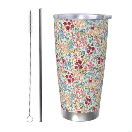 

Uemuo Trendy Floral Design Print Travel Coffee Mug 20oz Double-walled Car Cup Stainless Steel Insulated Tumbler Leak-proof Travel Cup Reusable Straw Car Cup-Straw Two-piece Set