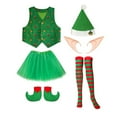 thumbnail image 2 of Elf Outfit for Kids Sleeveless Vest Tulle Skirt and Hat Set Dress Up Clothes Christmas Outfits for Kids 5-7 Years, 2 of 9