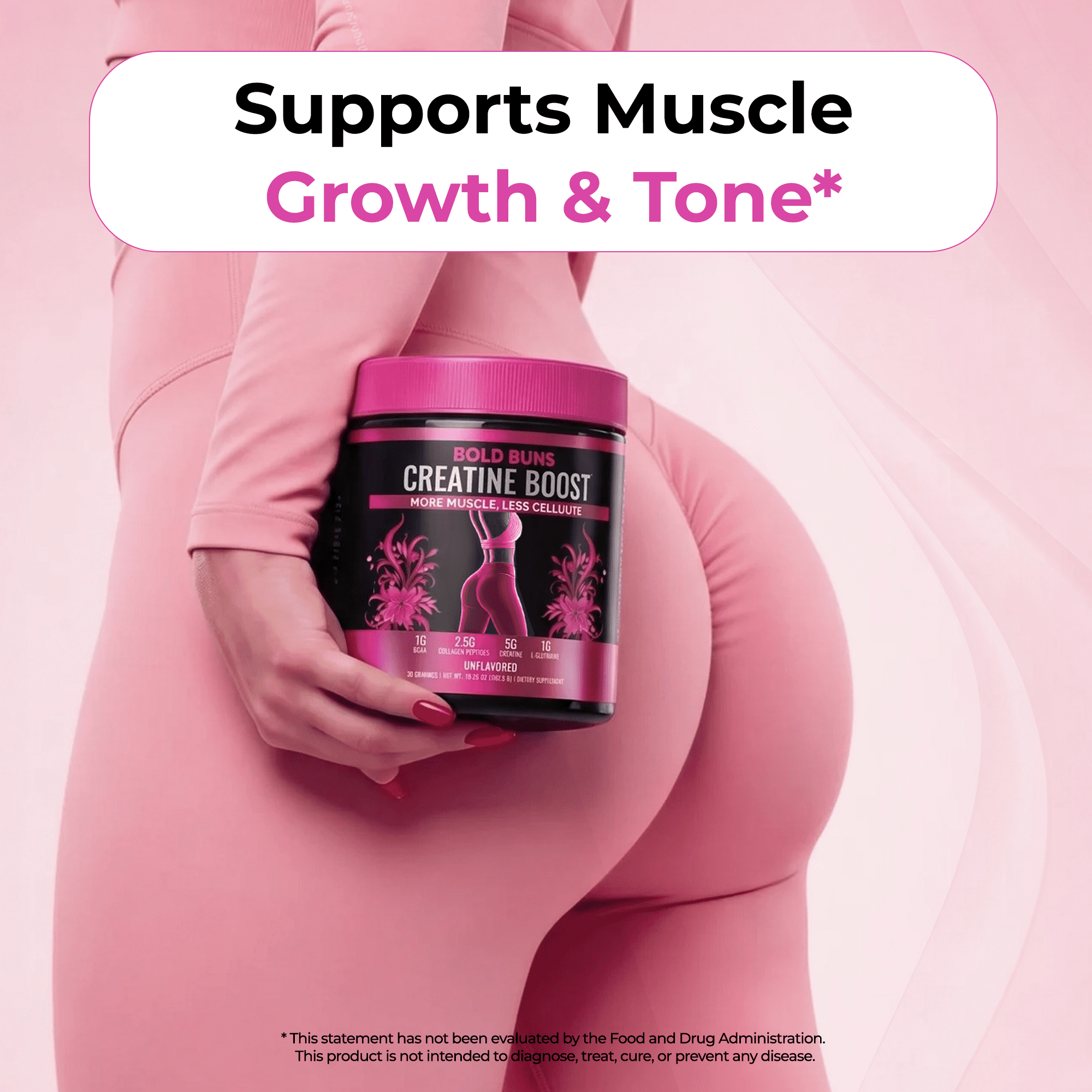 Bold Buns Creatine for Women – Supplement with Collagen & BCAA – Supports Muscle Development, Post-Workout Recovery, Skin Elasticity, Healthy Hair & Nail (30 Servings - Unfavored)