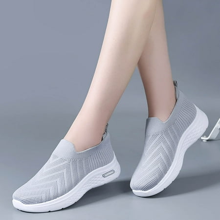 

PEASKJP Women Walking Shoes Slip-On Sneakers Comfort Walking Shoes Athletic Sneakers Grey 8.5