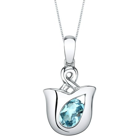 1 ct Oval Shape Swiss Blue Topaz Pendant Necklace in Sterling Silver, 18