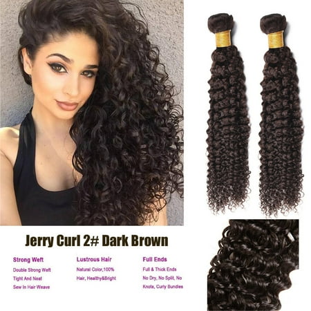 Remy Jerry Curl Brazilian Human Hair Bundle Dark Brown 16in