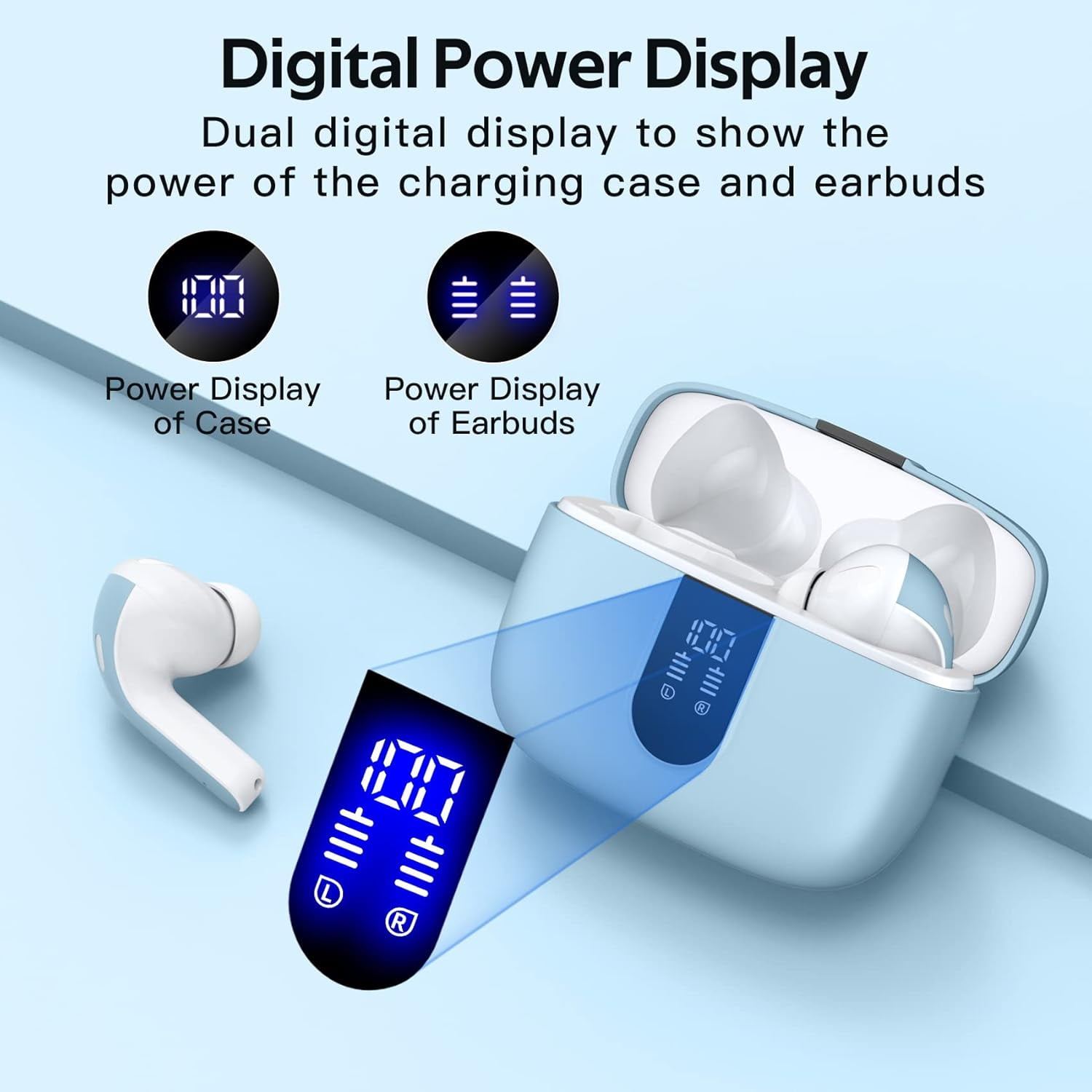 TAGRY Bluetooth Headphones True Wireless Earbuds 60H Playback LED Power Display Earphones with Wireless Charging Case IPX5 Waterproof in-Ear Ear buds with Mic for TV Smart Phone Laptop Computer Sport