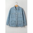 thumbnail image 6 of Beau Blue Boyfriend Style Denim Jacket with Multi Patched Pockets and Side Tie - [ZhiHiMeRi] | L, 6 of 12