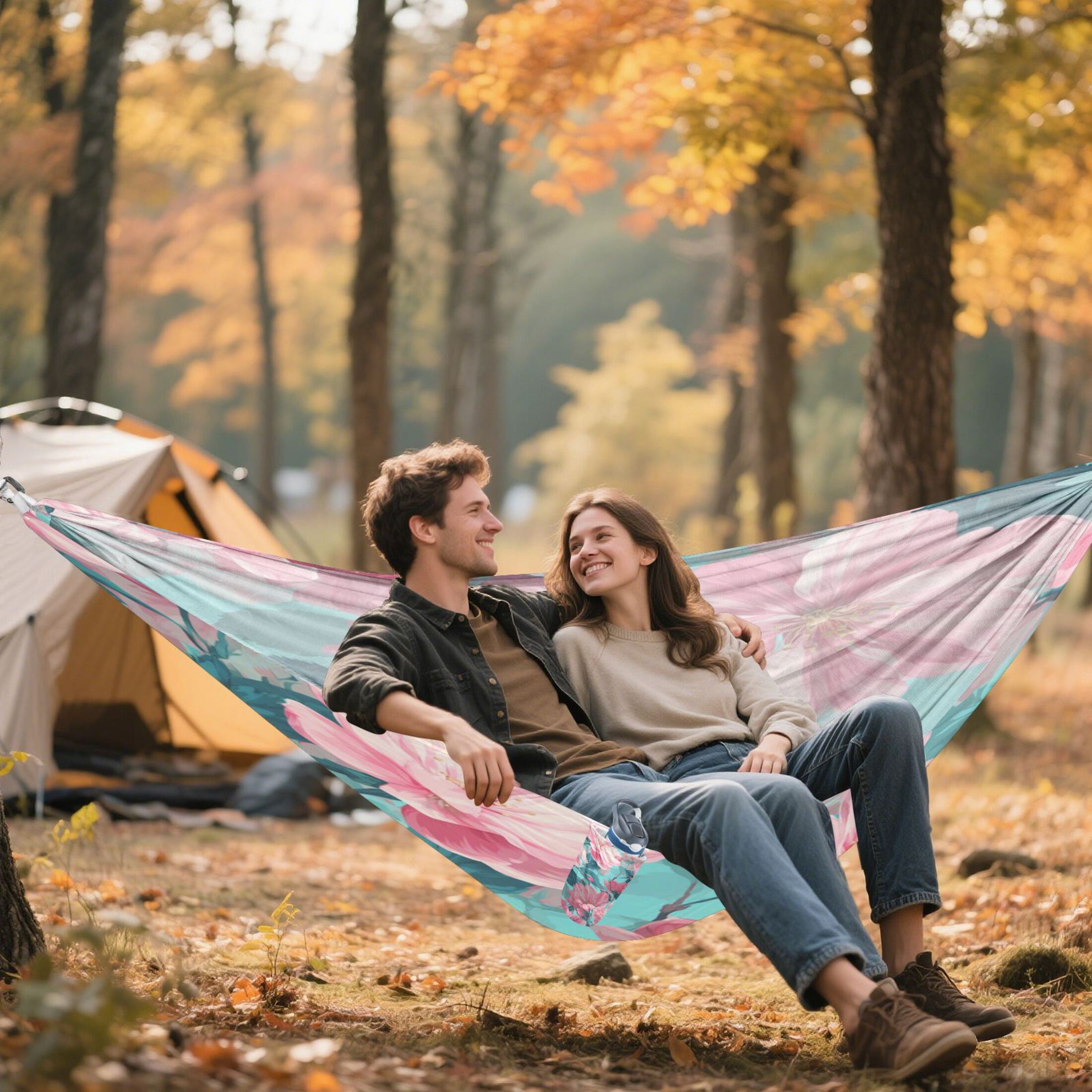 Hammock Camping Hammock Nylon Portable Hammock Travel Camping Hammock Pink White Flower Seamless