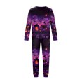 thumbnail image 5 of HTHLVMD Family Matching Set, Halloween Themed Sleepwear, Halloween Purple Haunted House Black Cat Gradient Family Matching Pajamas, Long Sleeve Crew Neck 2 Piece Home Loungewear, M, 5 of 6