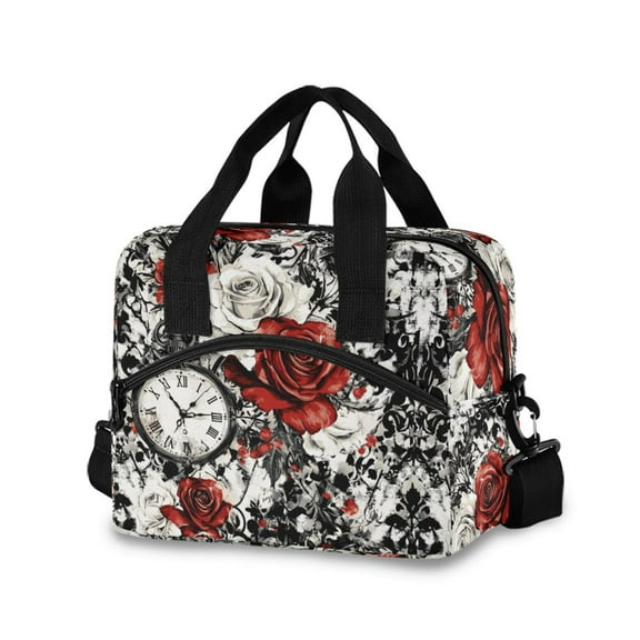 DIXRUYEE Lunch Bag Double Deck Lunch Cooler Box Tote Bag Fashion Timeless Roses Printed