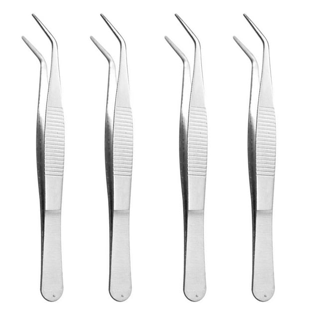 4Pcs 4cm Stainless Steel Anti-static Tweezer Tine Tweezer for Electronics Repair Jewelry Making Laboratory Work(Silver)