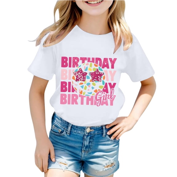 Trendfront Toddler Girls Fashion Tops Letter Graphic Pattern Print Casual Crewneck Short Sleeve T-Shirt Pullover Shirt Clothes for Girls Birthday Party Gift Tee