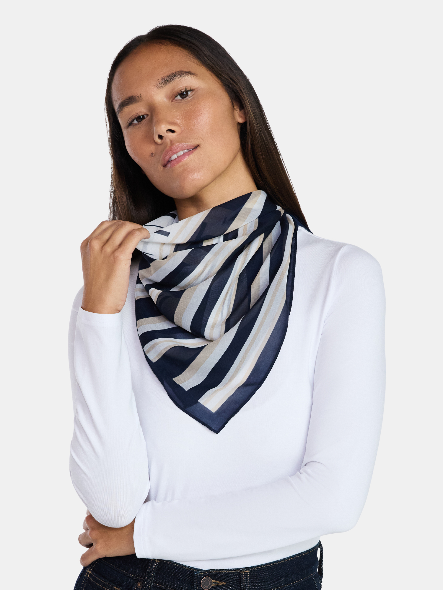 Time and Tru Women's Stripe Scarf for Adults with Bold Collage Pattern