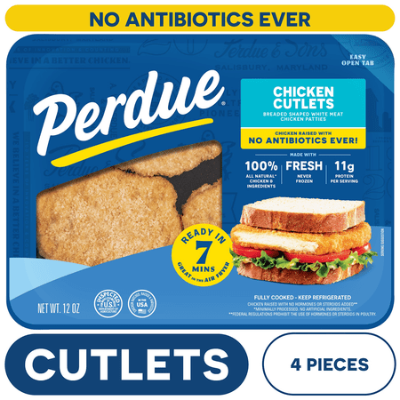 Perdue, No Antibiotics Ever, Refrigerated Breaded Chicken Breast Cutlet Patties, 12 oz. Tray