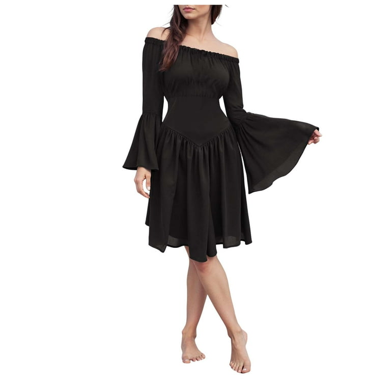 felwors Scarlet Darkness Women Renaissance Costume Dress Off Shoulder Bell  Sleeve Handkerchief Dress Black, S - Walmart.com