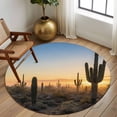 thumbnail image 2 of Round Rugs 7Ft, Western Cactus Sunrise Round Area Rug Washable Indoor Throw Carpet, Modern Abstract Art Retro Large Non Slip Circle Rug for Dining Room Playroom Home Decor Aesthetic, 2 of 8