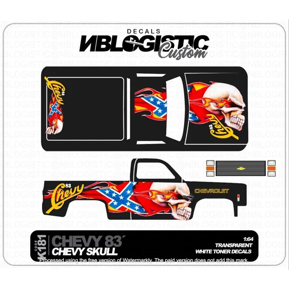 '83 CHEVY SILVERADO Custom WaterSlide Decal for hot wheels 1/64
