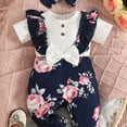 thumbnail image 5 of mgoYE Newborn Baby Girl Summer Clothes Floral Short Sleeve Bubble Romper Bow Shorts Jumpsuit Infant Outfit 0 3 6 9 12 18 Months(Black,0-3 Months), 5 of 9