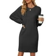 thumbnail image 2 of Gustave Long Sleeve Sweater Dress for Women Casual Crew Neck Knit Midi Dresses Striped Textured Tunic Pullover Dresses Loose Fit, 2 of 8
