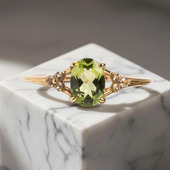 Unique Peridot Moissanite Wedding Ring 14K Gold Vermeil, August Birthstone Gold Jewelry, Anniversary Gift