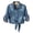 Blue, variant on Women's Casual 3/4 Sleeve Button Down Crop Jean Top Knot Tie Denim Shirt Jacket Blue L
