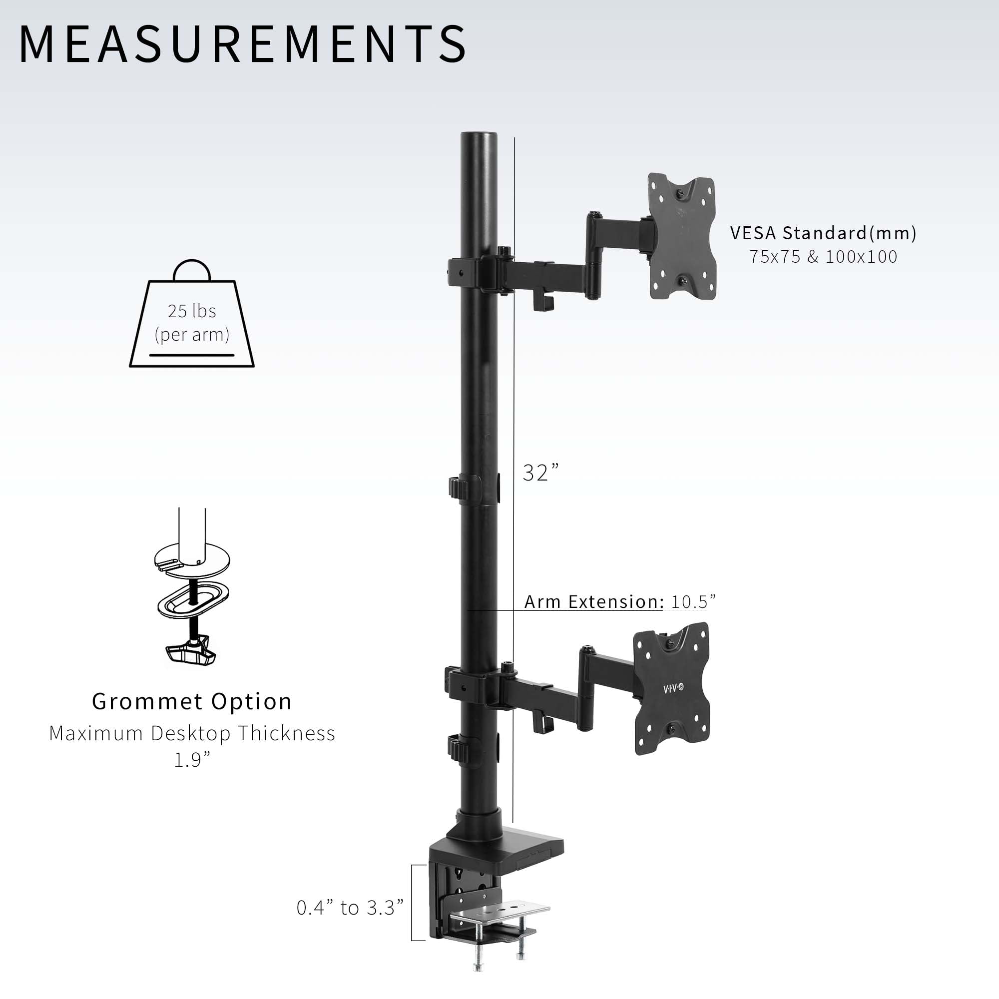 VIVO Ultra Wide Dual Monitor Mount, Tall Stand, Fits up to 43" Computer Screens
