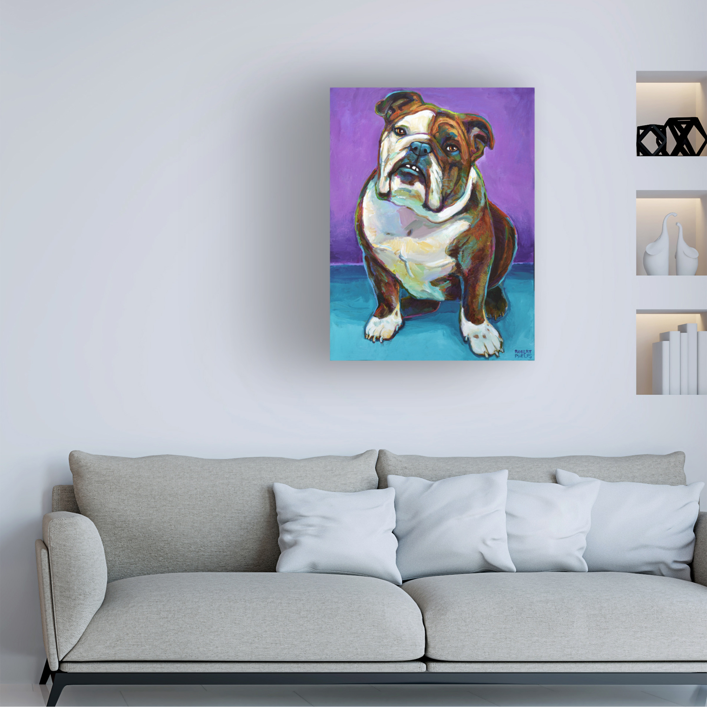 Robert Phelps Art 'Bulldog on Teal' Canvas Art