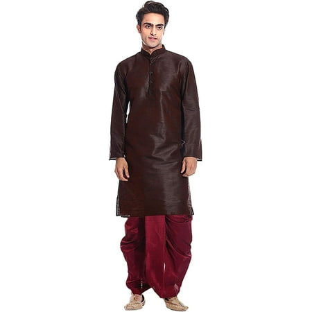 

Royal Kurta Mens Silk Blend Dhoti Kurta (40 Dark Brown -Maroon)